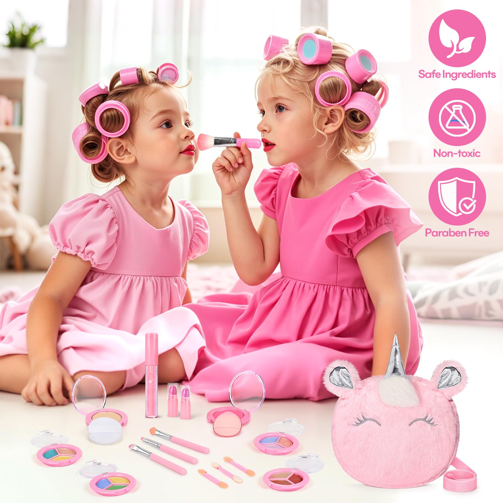 Mibasies eye shadow palette for kids—vibrant colors with easy cleanup.