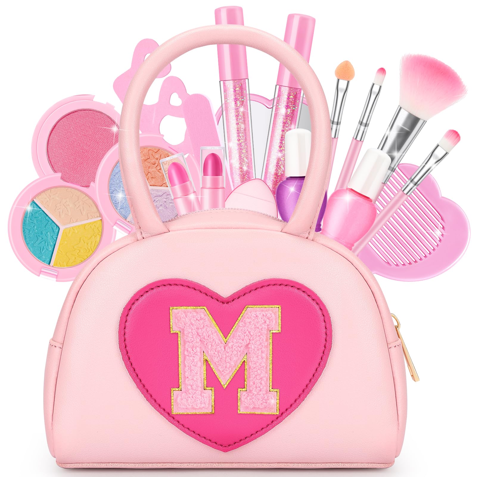 Mibasies kids makeup kit front view in pink purse for imaginative dress-up play