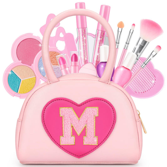Mibasies kids makeup kit front view in pink purse for imaginative dress-up play