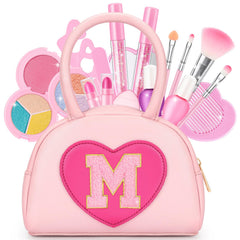 Mibasies kids makeup kit front view in pink purse for imaginative dress-up play