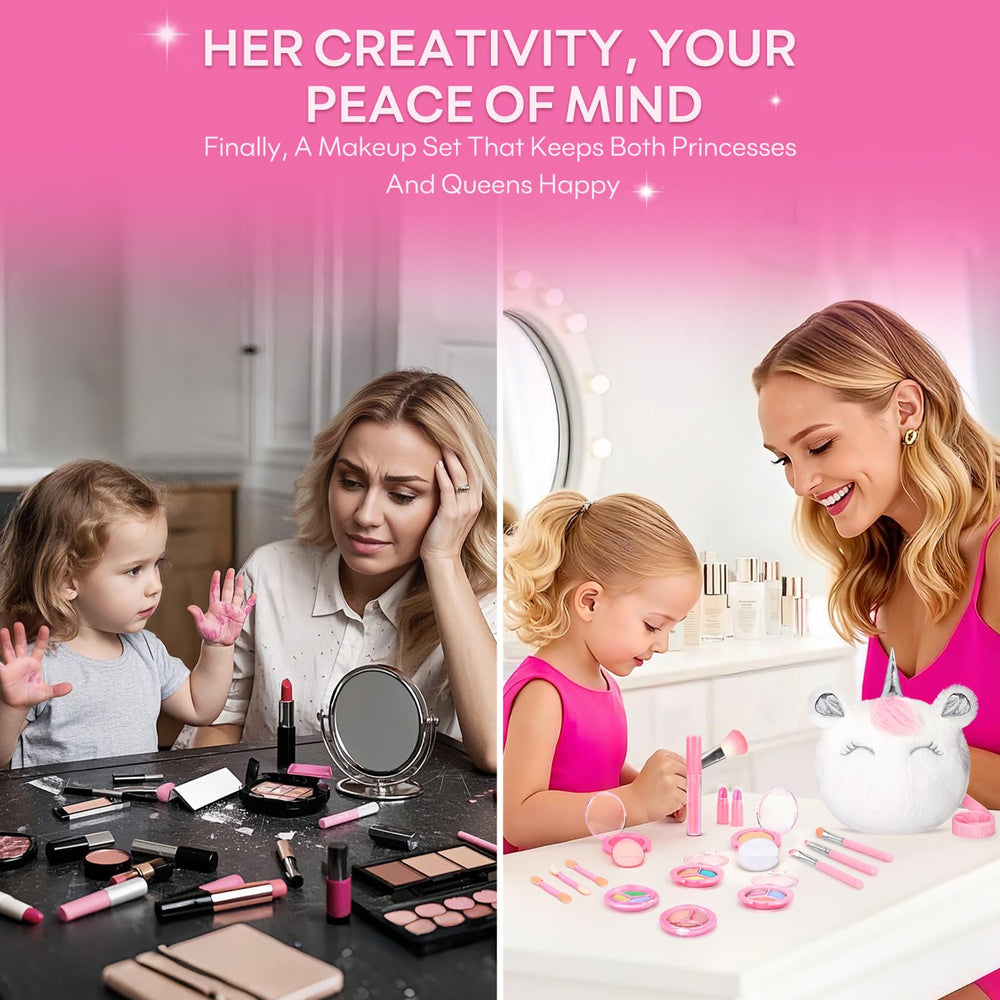 Mibasies Kids Real Makeup Kit powder puff set supports easy cleanup after playtime