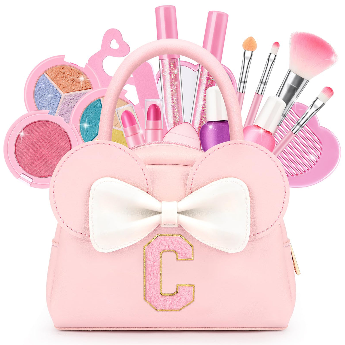 Mibasies kids real makeup kit purse open for imaginative play