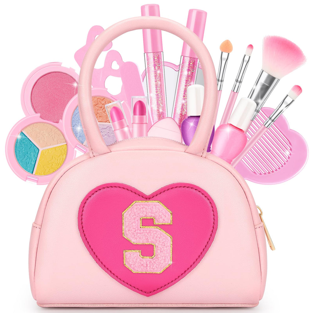 mibasies kids makeup kit pink heart purse image shows the reusable purse for storage