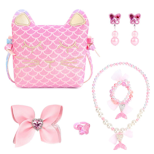 Mibasies cat-design purse close-up with accessories—great for gift sets.