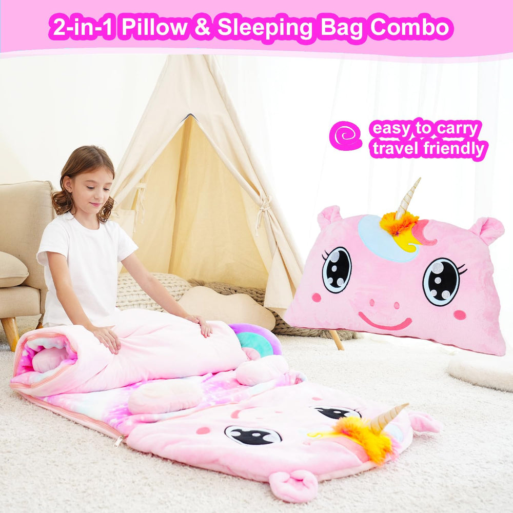 Micling unicorn sleeping bag unfolded to nap mat for cozy learning spaces