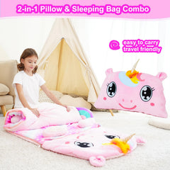 Micling unicorn sleeping bag unfolded to nap mat for cozy learning spaces