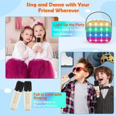 MicQutr karaoke with dual microphones enables duo singing fun for kids' parties.