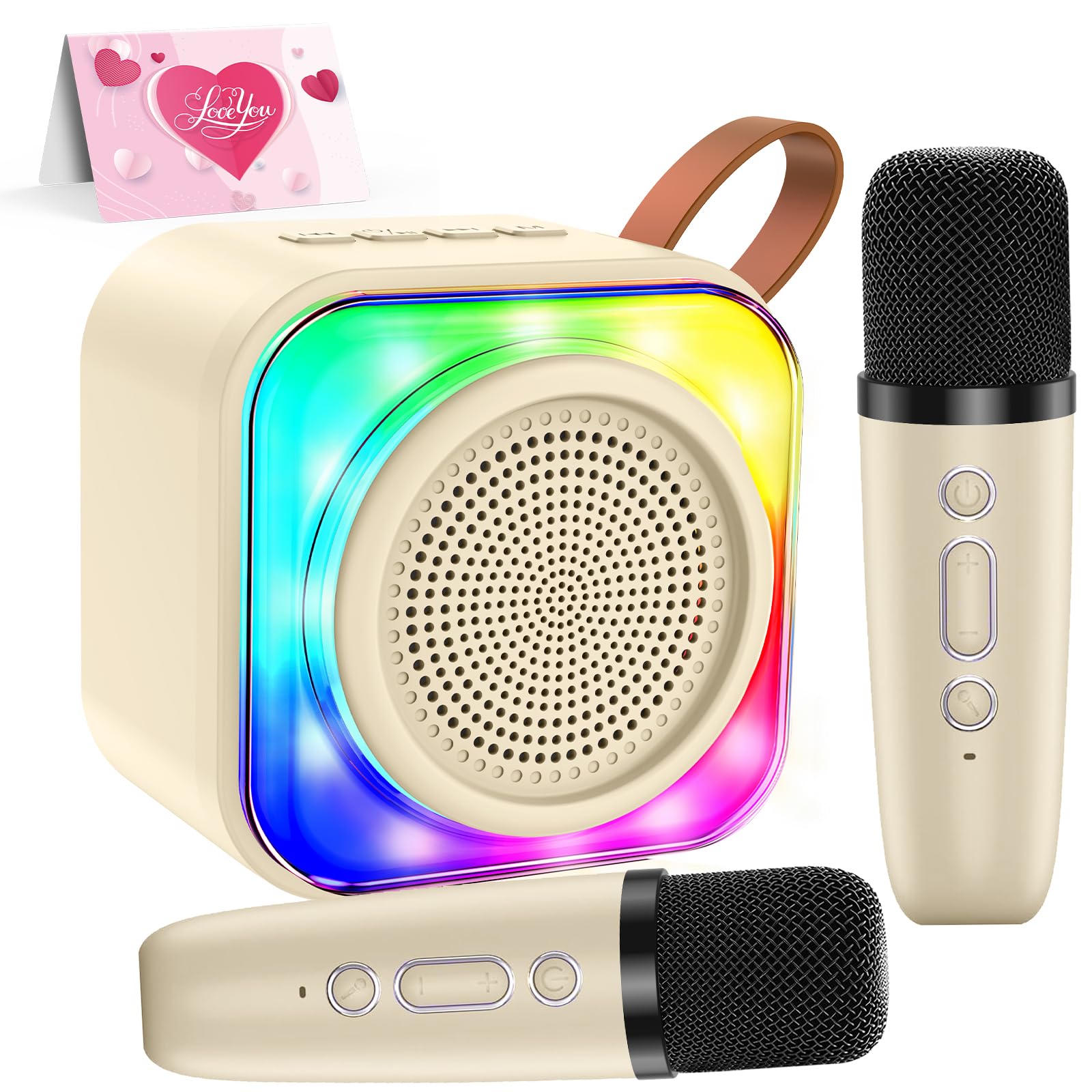 MicQutr karaoke machine front view with two mics for home sing-alongs