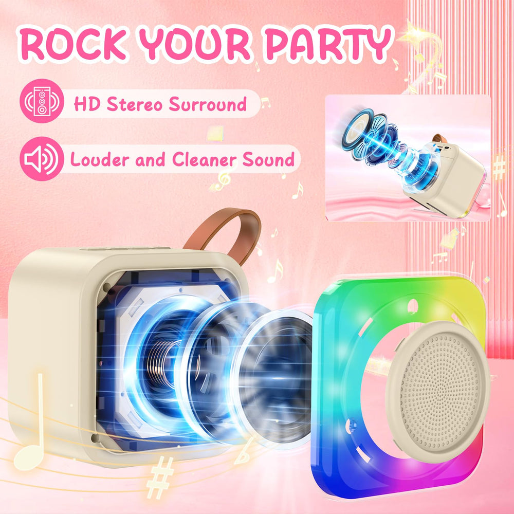 MicQutr karaoke machine side view with two wireless microphones for duo performances