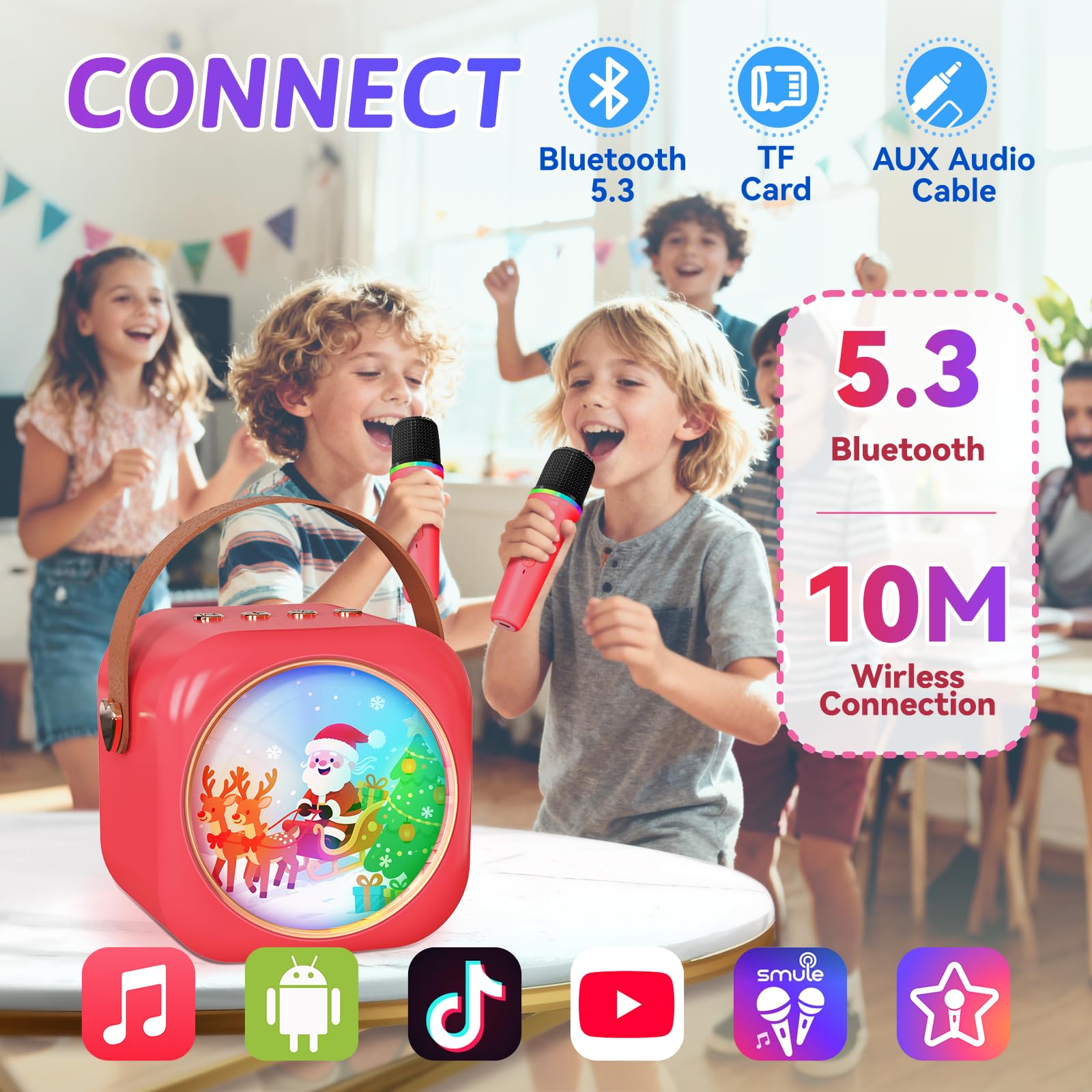 MicQutr Mini Karaoke offers AUX-in for versatile device connections during gatherings.