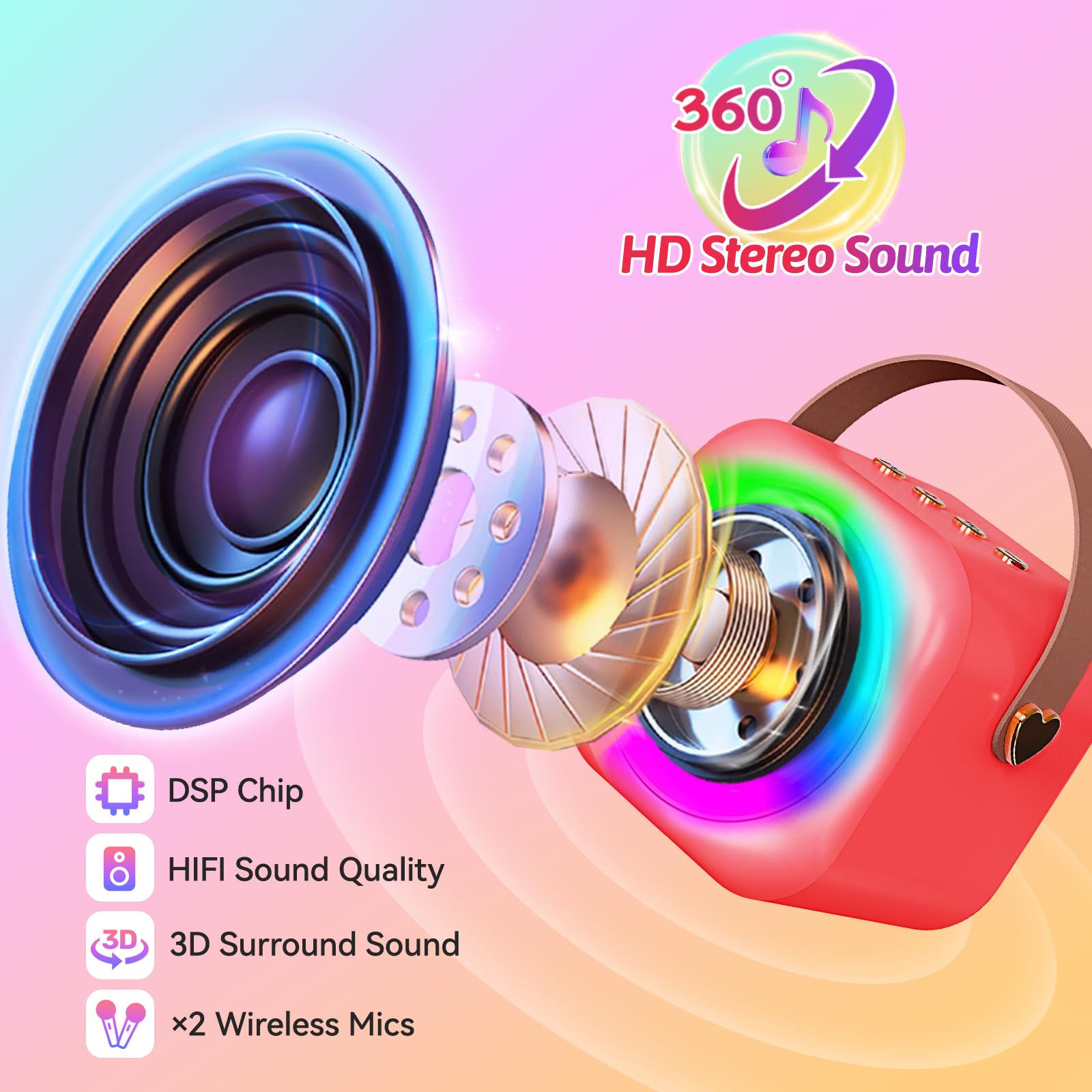 MicQutr Mini Karaoke includes a MicroSD card port for offline music playback.