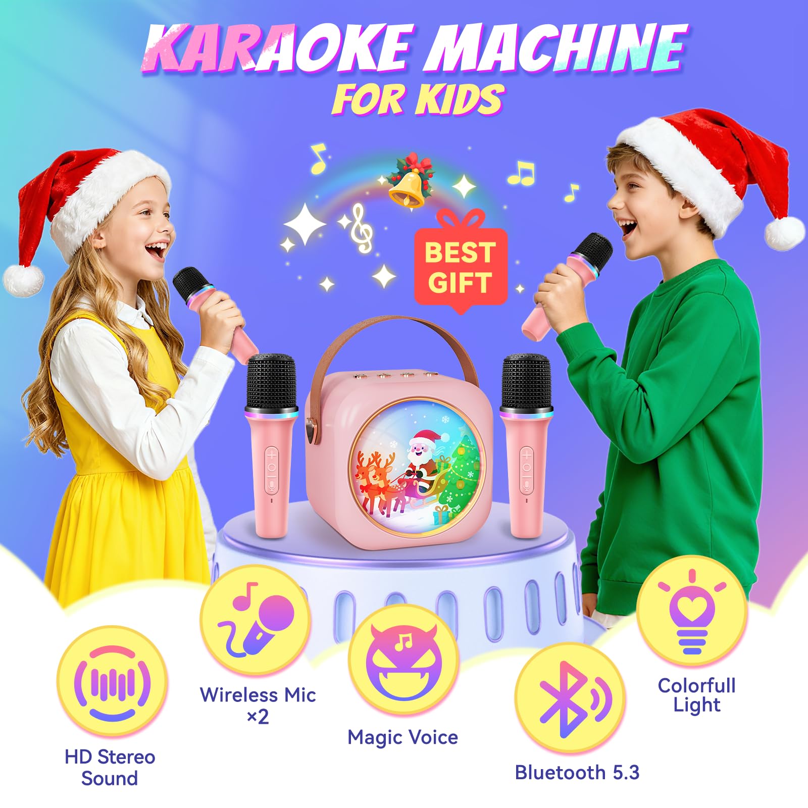 MicQutr mini karaoke with two wireless microphones for kids