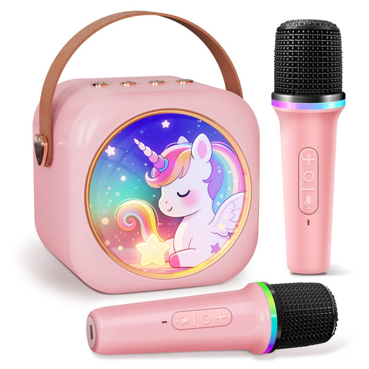 MicQutr mini karaoke unicorn LED lights enhance party atmosphere.