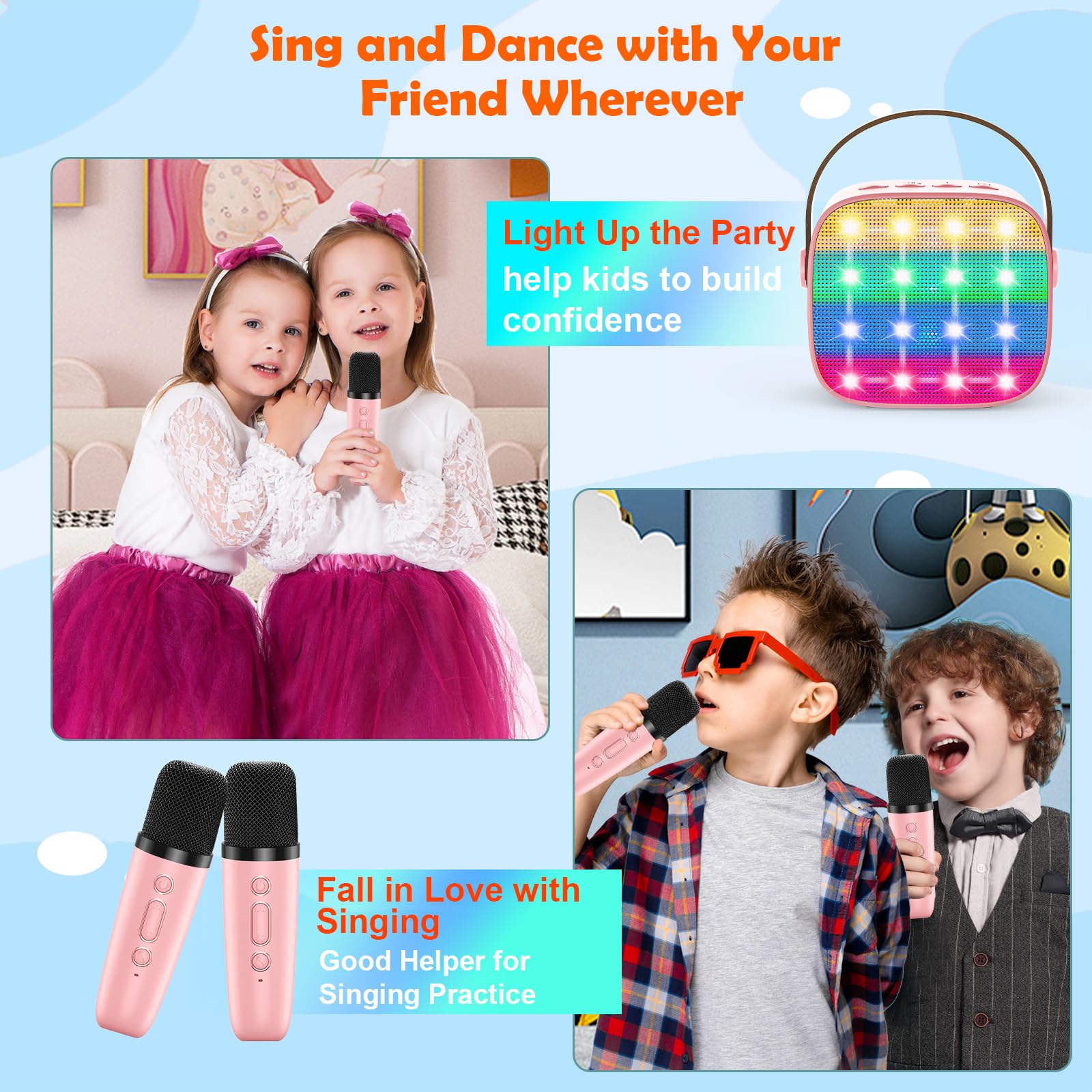 MicQutr wireless microphones duo enables duet singing and easy sharing.