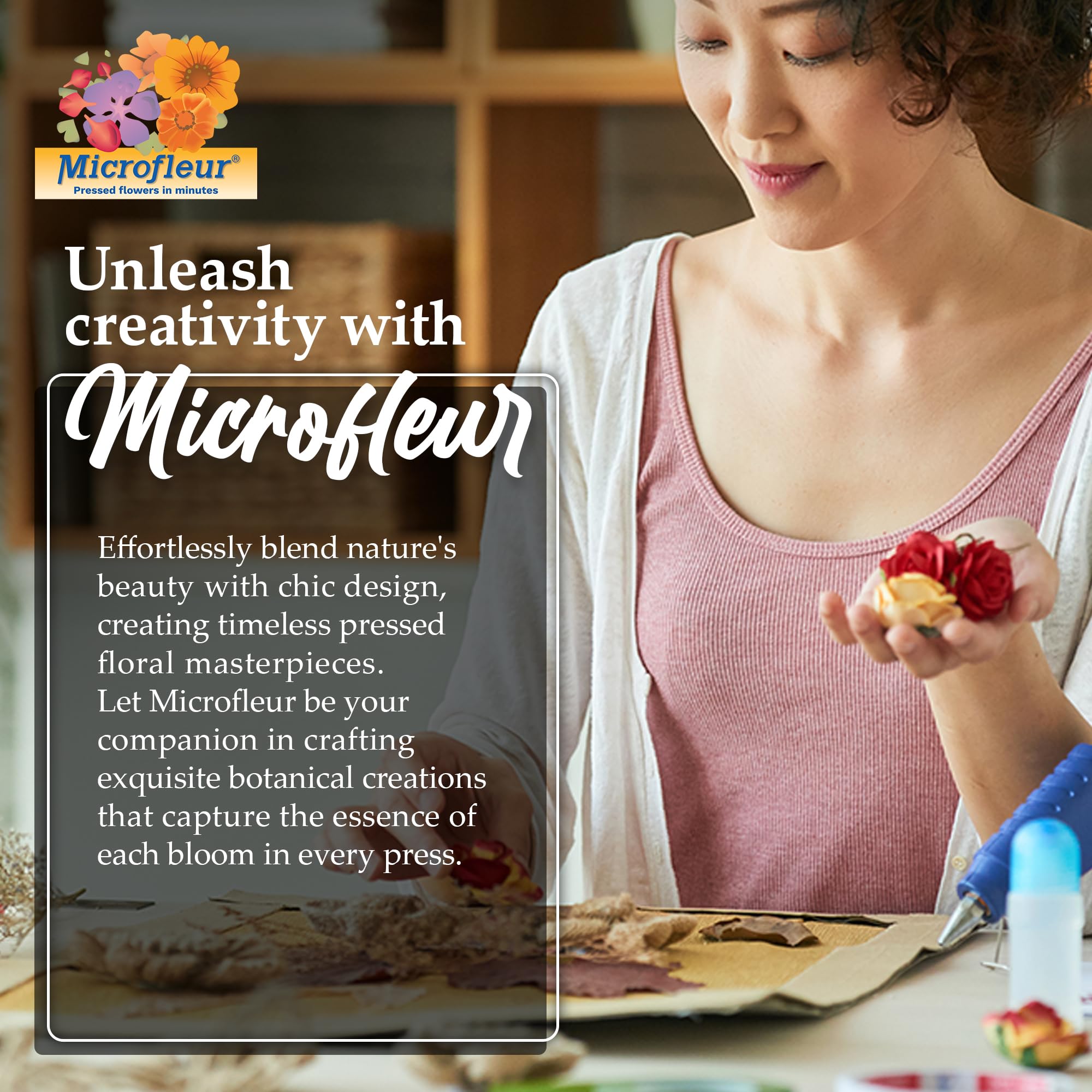 Compact flower press on a desk for convenient at-home projects.