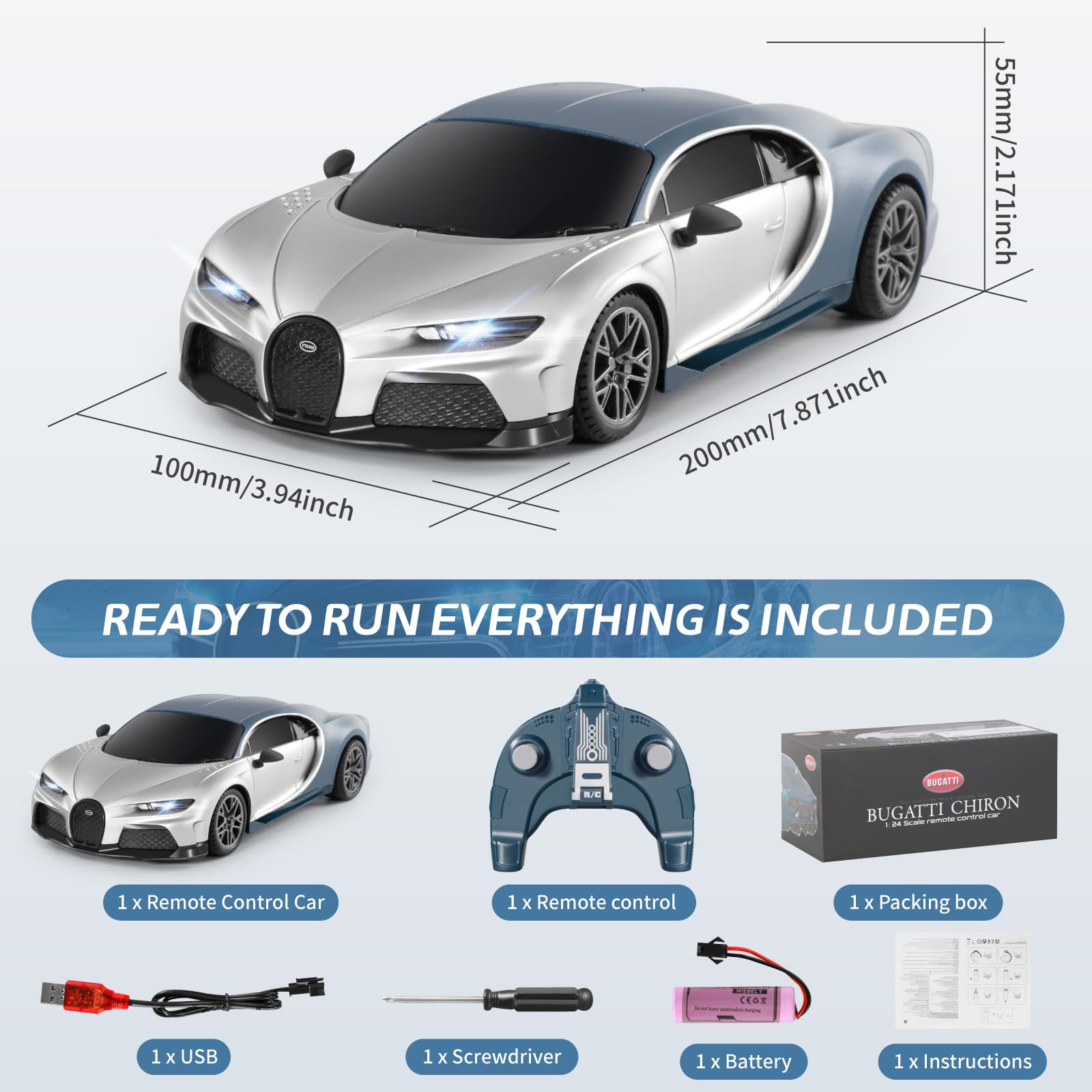 MIEBELY Bugatti Chiron RC car remote controller shows intuitive handling.