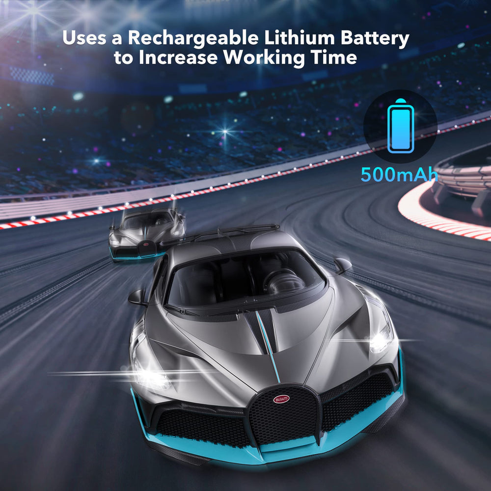 MIEBELY Bugatti Divo 1/16 side view highlights compact design for indoor play