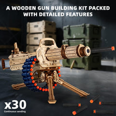 MIEBELY finished Gatling blaster model displayed with tripod for showcase