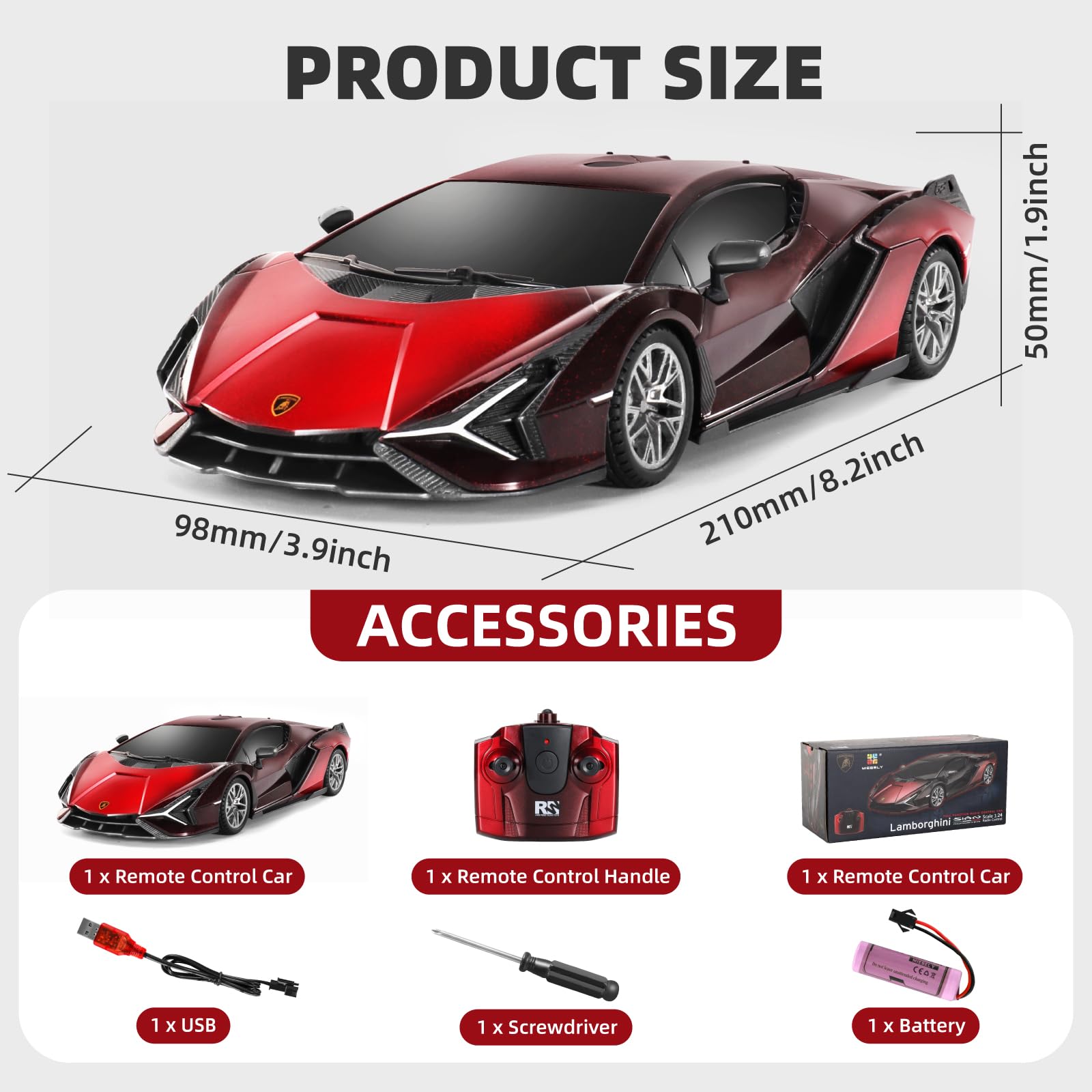 MIEBELY Lamboghini RC Car remote control offers intuitive handling for precise driving.