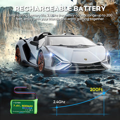 MIEBELY Lamborghini RC car battery image shows 7.4V 500mAh power for lively runs.