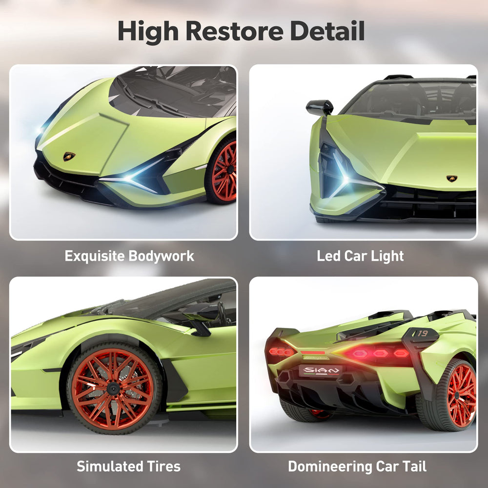 MIEBELY Lamborghini RC car with LED headlights for night play.