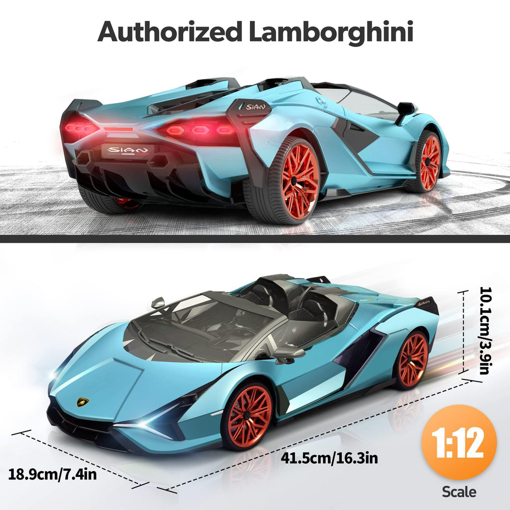 MIEBELY Lamborghini RC car rear view emphasizes lightweight body and durability.