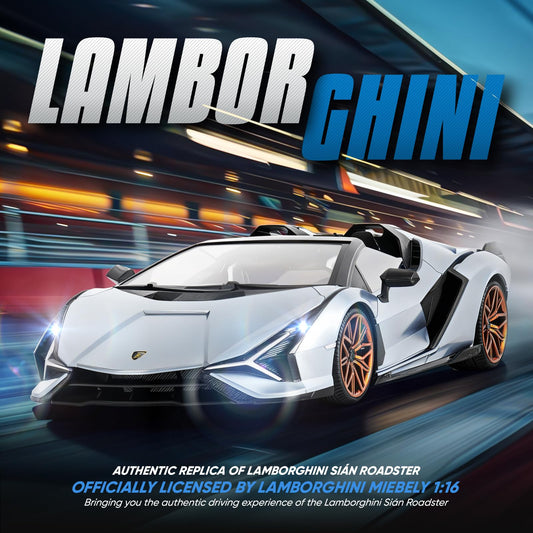 MIEBELY Lamborghini RC car side view highlights scale realism and portable fun.