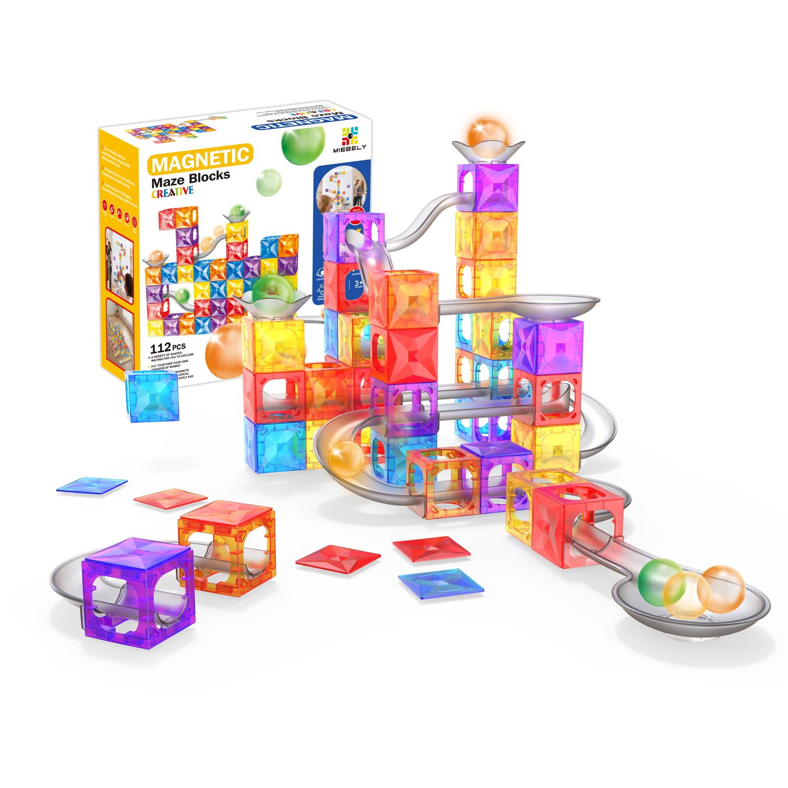 MIEBELY magnetic tiles glowing ball provide engaging sensory play and marble-track exploration