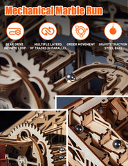 MIEBELY motorized marble run in motion for kinetic display