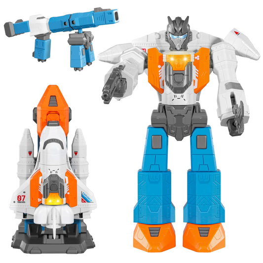 Miebely transform robot toy assembly shows three models for creative play and learning.