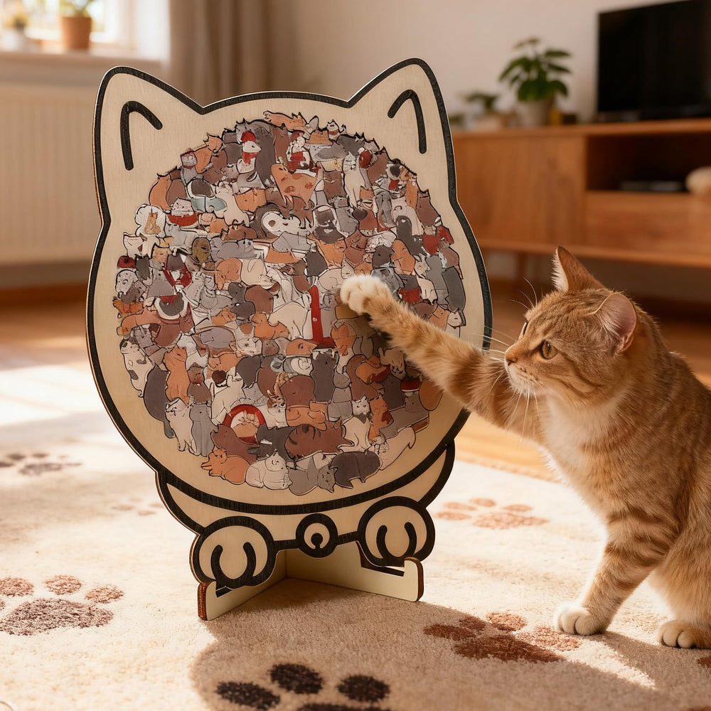 Miehoous wooden cat puzzle pieces with colorful Morandi tones for mindful play.