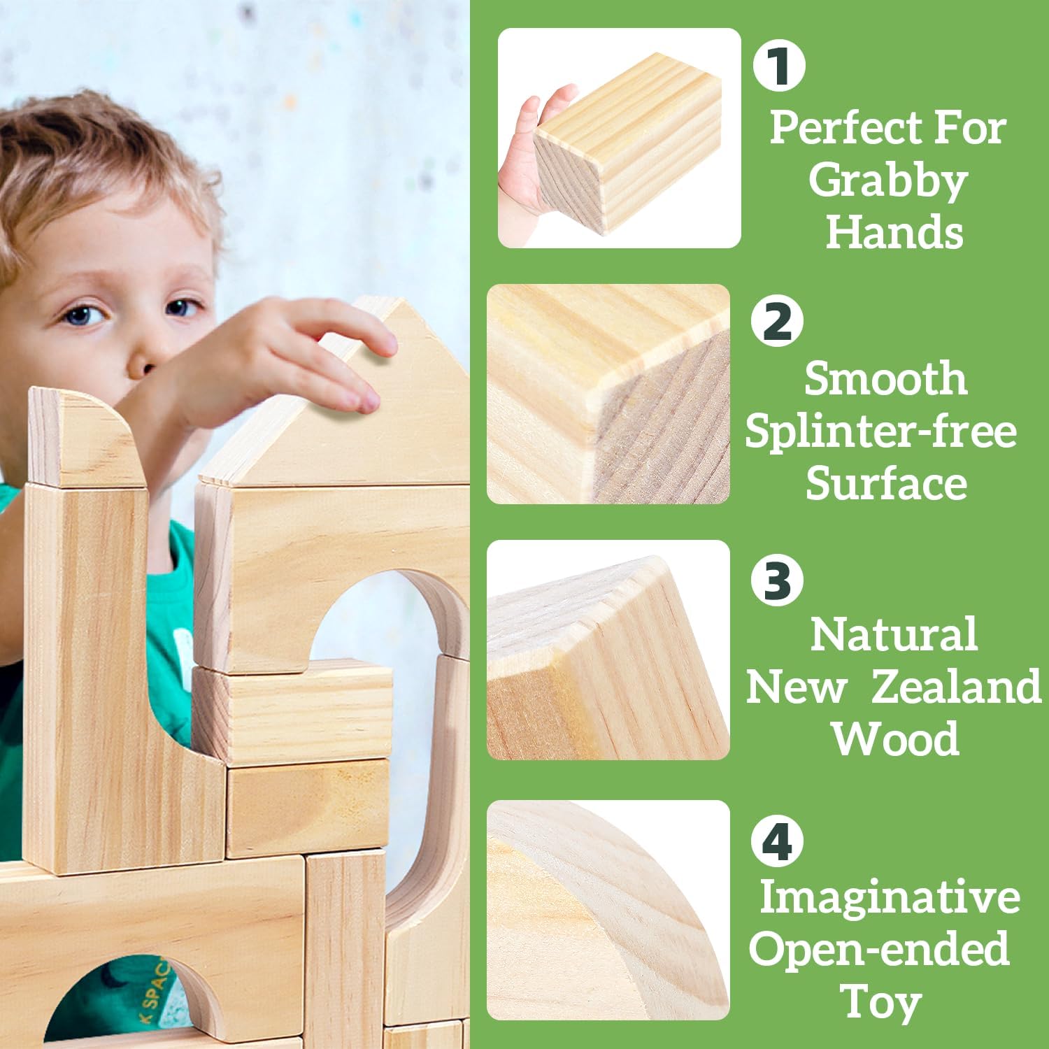 Migargle blocks storage box neatly holds all 64 pieces after playtime.