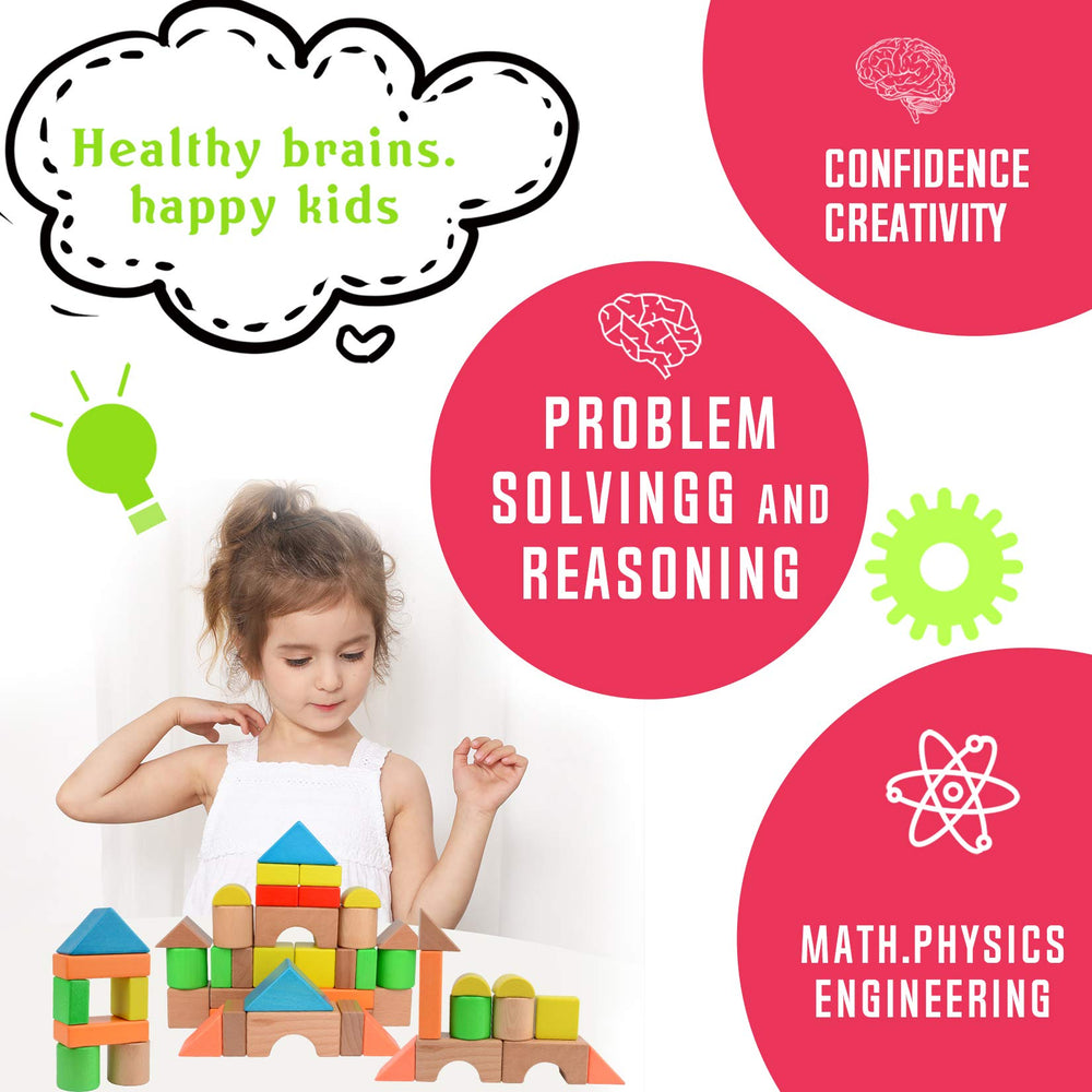 Gift-ready Migargle wooden block set in sturdy packaging encourages creative exploration.