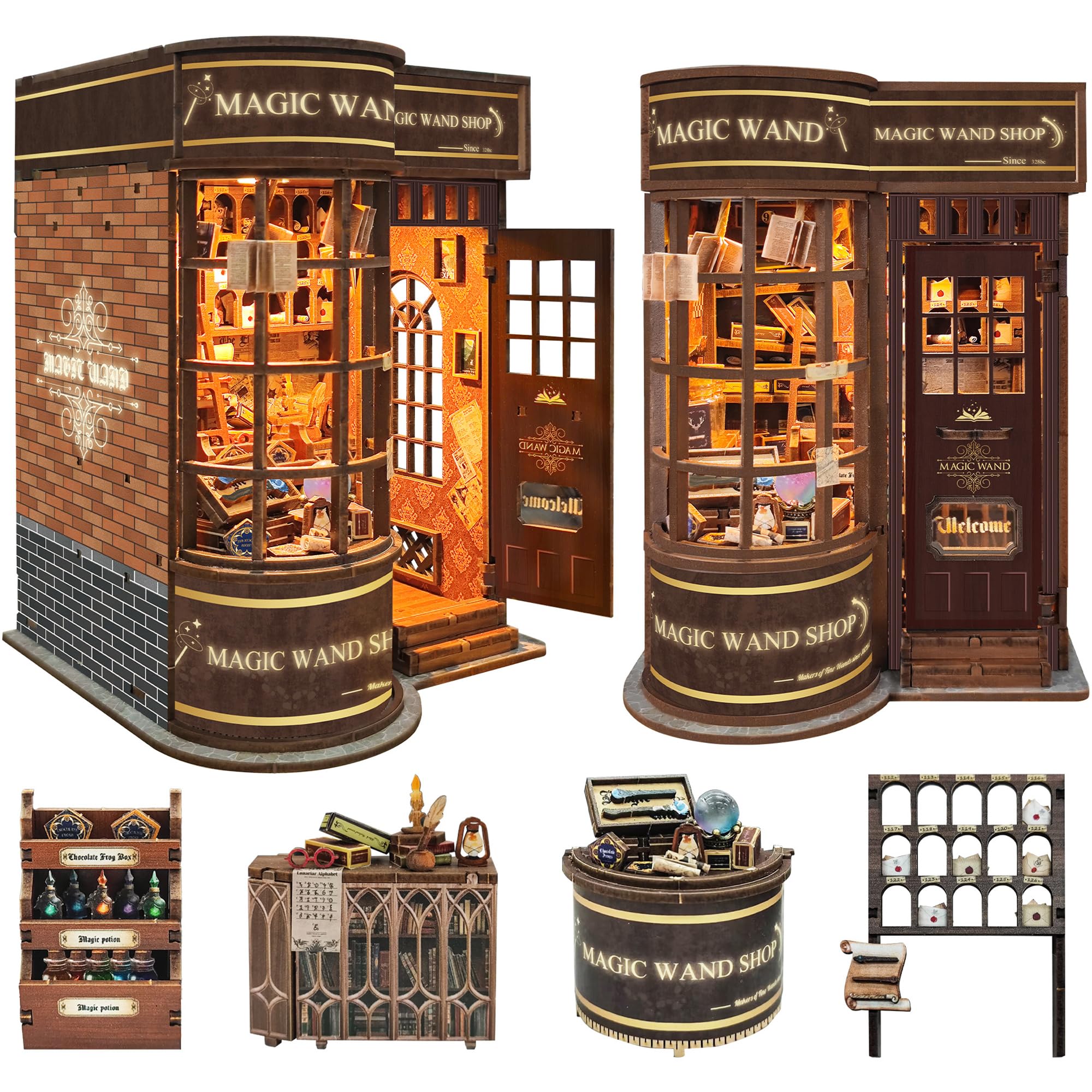 Miggley Book Nook Kit magic wand shop lit scene enhances shelf ambiance