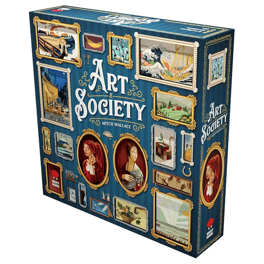 Mighty Boards Art Society auctions scene for strategic bidding during gameplay.