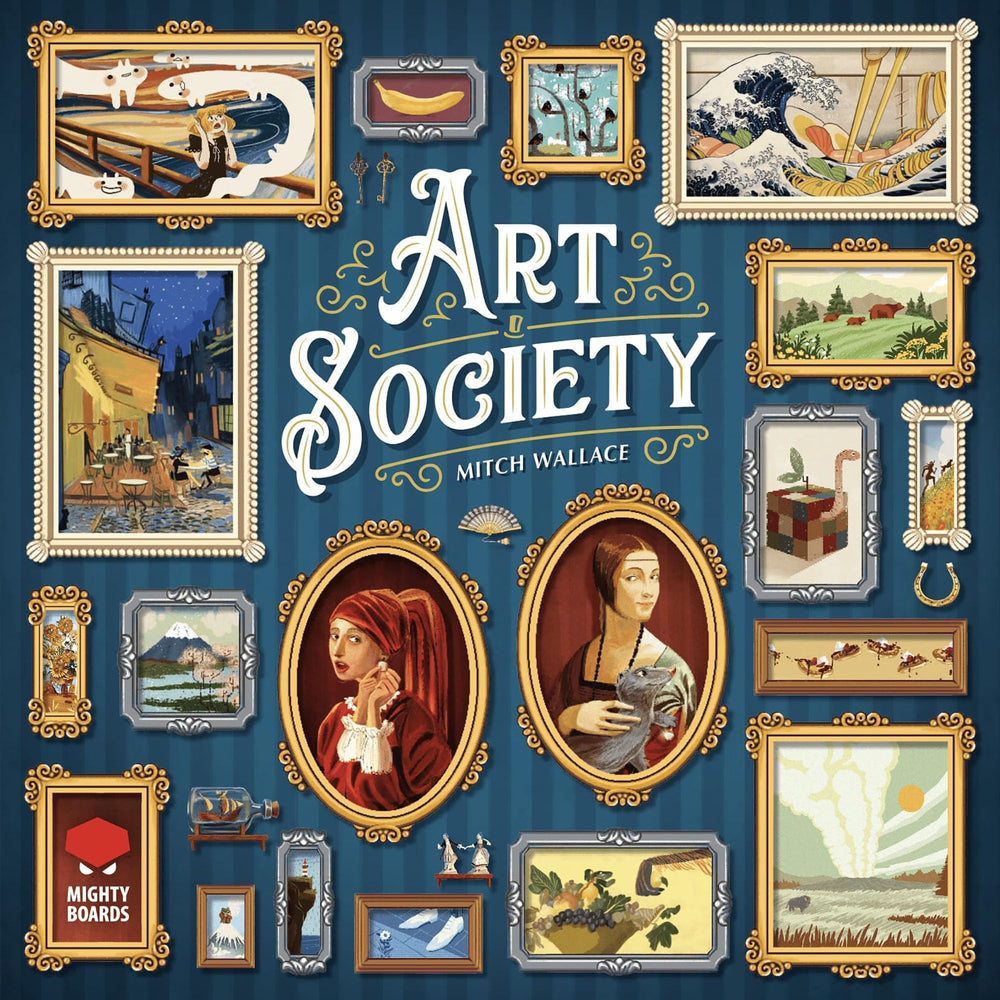 Mighty Boards Art Society player mats organize turns for smooth setup during play.