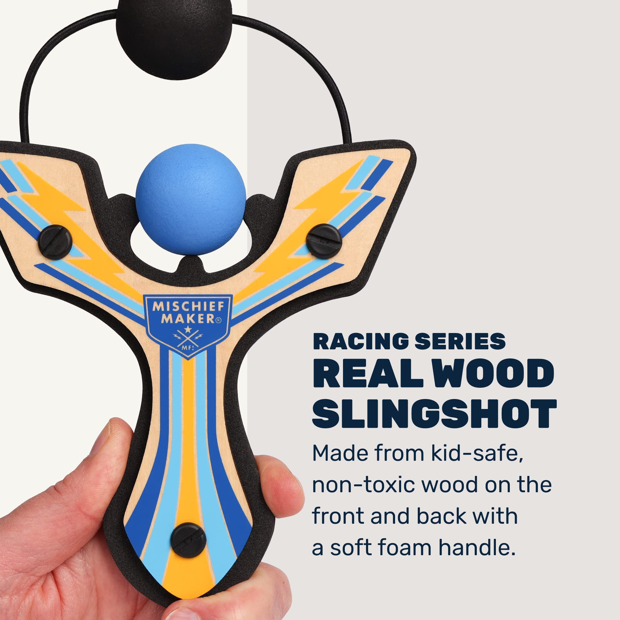 Mighty Fun wooden slingshot handle grip emphasizes natural texture for secure hold