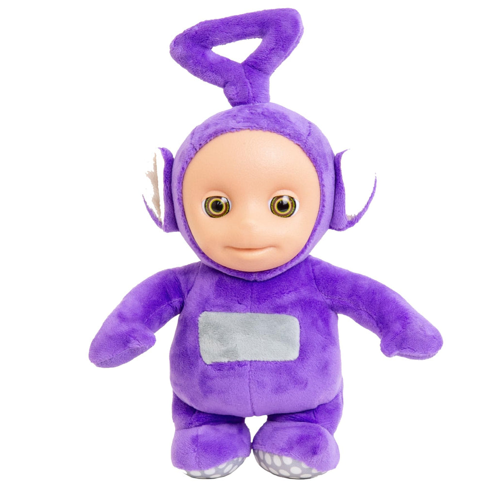 Mighty Mojo Teletubbies Tinky Winky plush eleven-inch front view, ideal cuddle companion for kids.