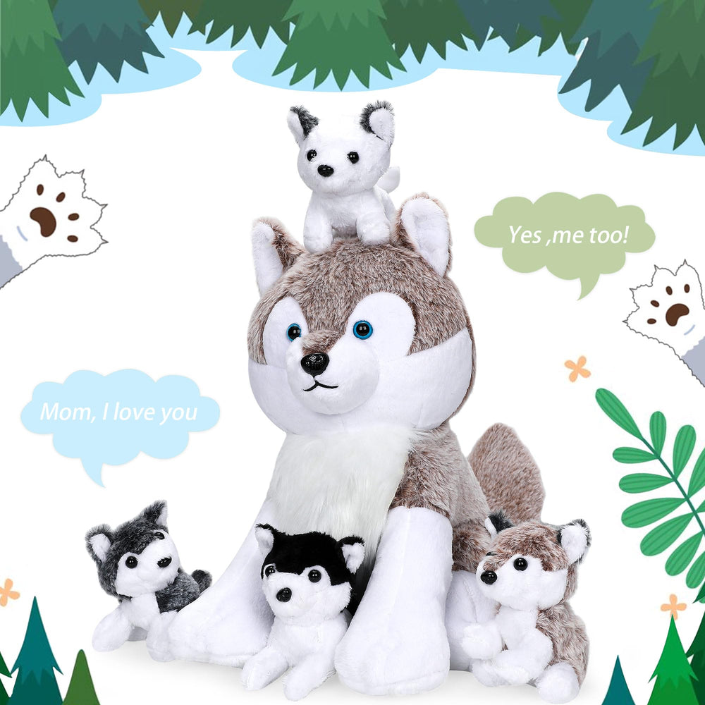 Miguelina Wolf Pup close-up, showing plush texture and stitching