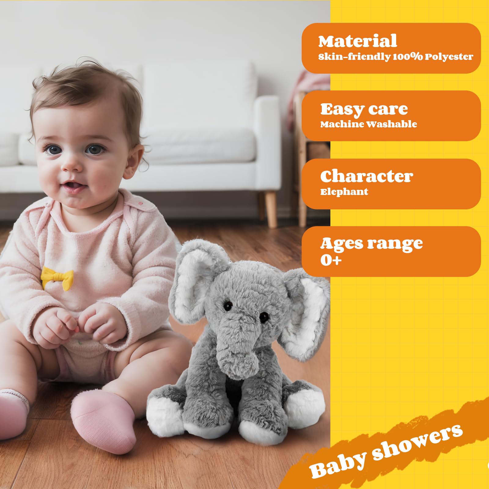 Mikee Fluffie grey soft fur elephant ideal for cuddles and imaginative play.