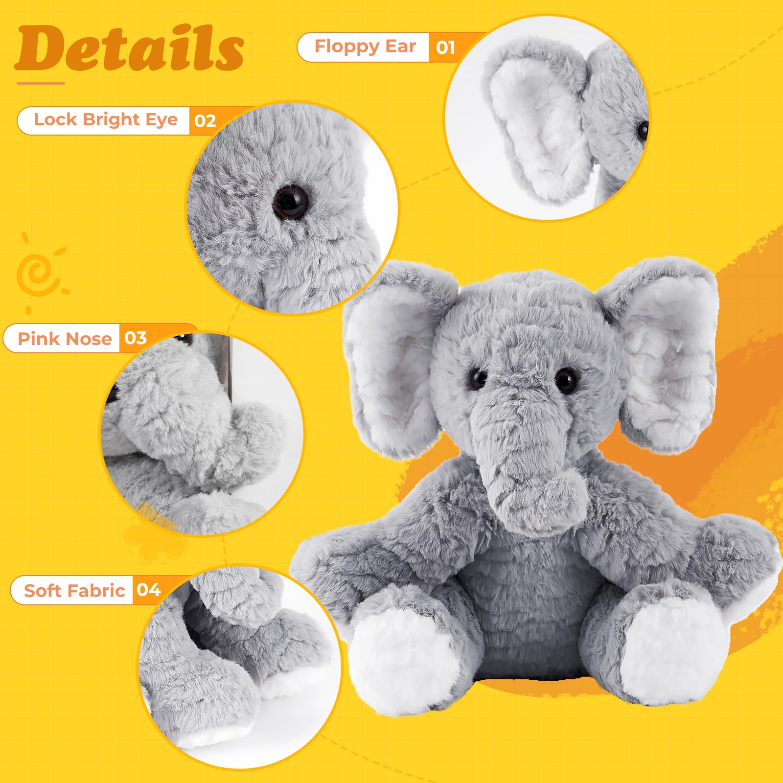 Mikee Fluffie machine washable elephant plush for easy cleaning.