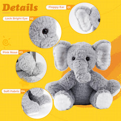 Mikee Fluffie machine washable elephant plush for easy cleaning.
