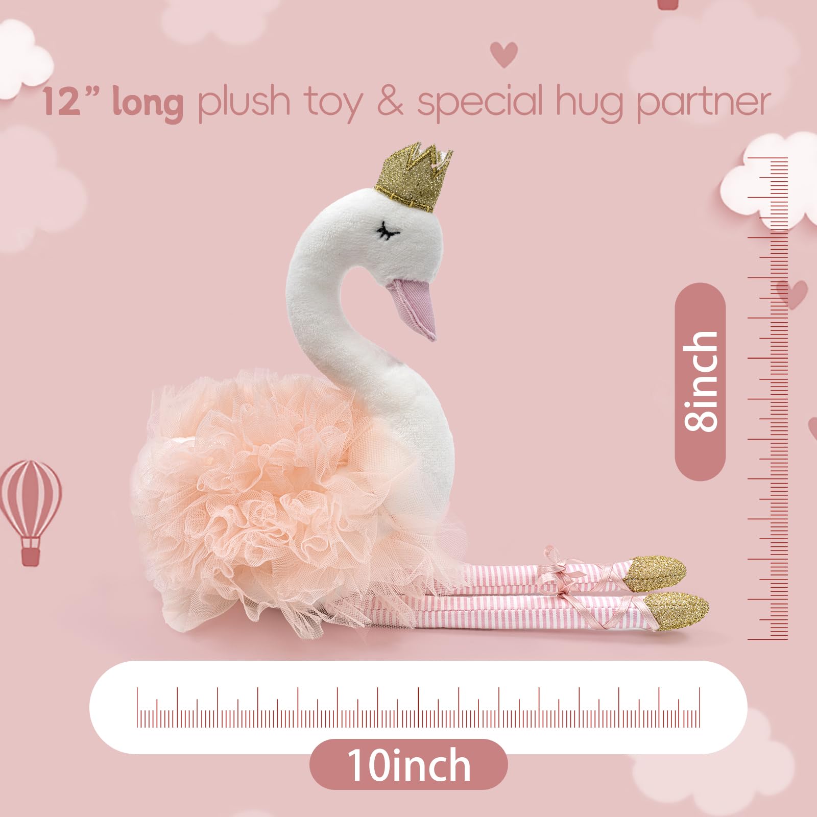 Mikee Fluffie 12in swan with gold toes perfect for tiny hands.
