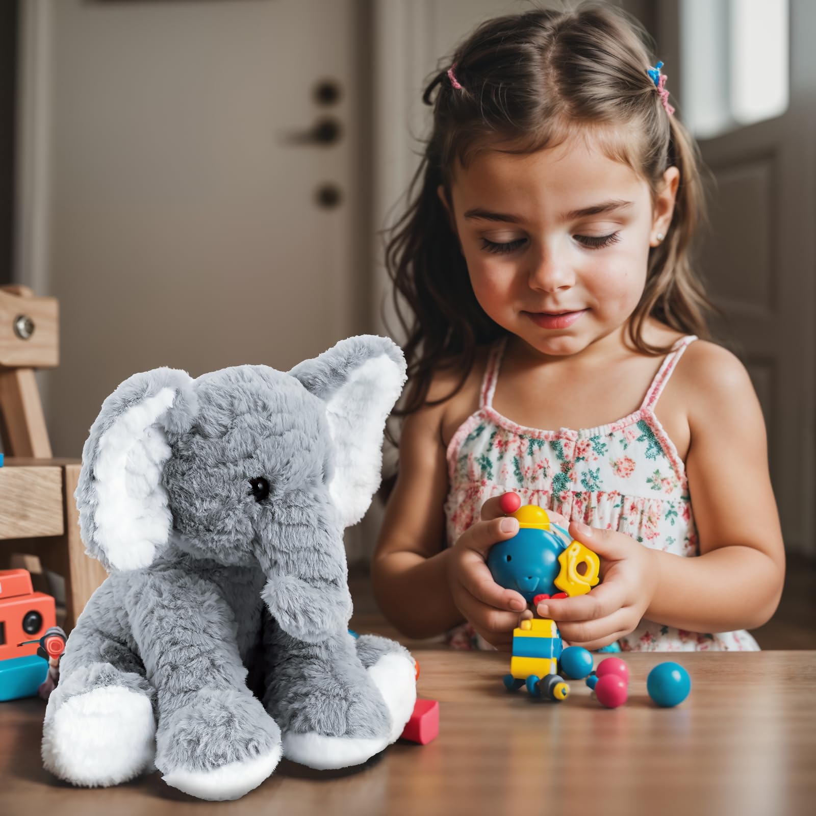 Mikee Fluffie travel-friendly elephant plush for on-the-go comfort.