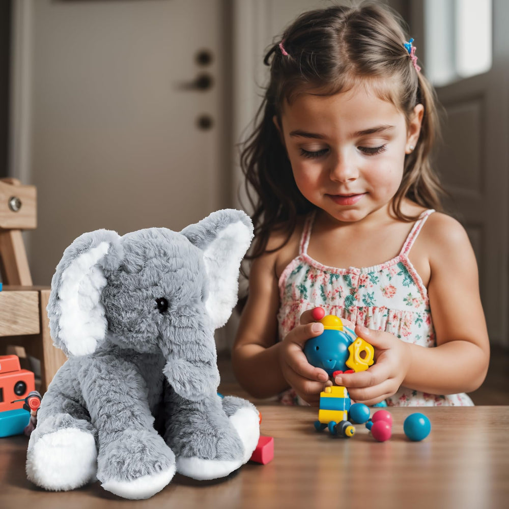 Mikee Fluffie travel-friendly elephant plush for on-the-go comfort.