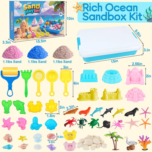 Three-color sand for varied tactile exploration.