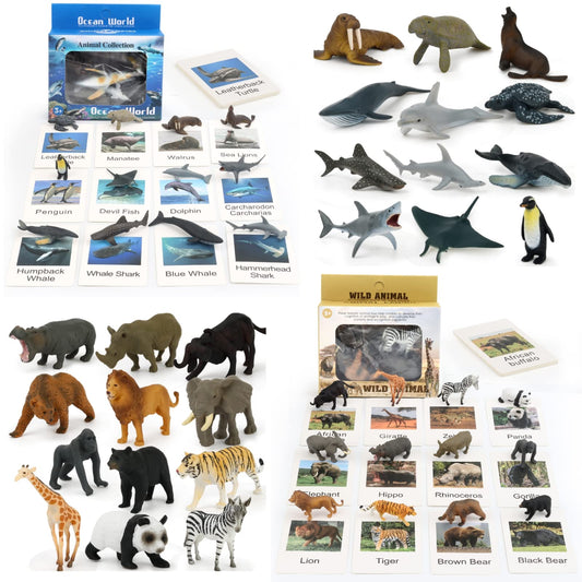MIKNEKE 24 small animal figurines in a zoo scene support tactile learning and storytelling.