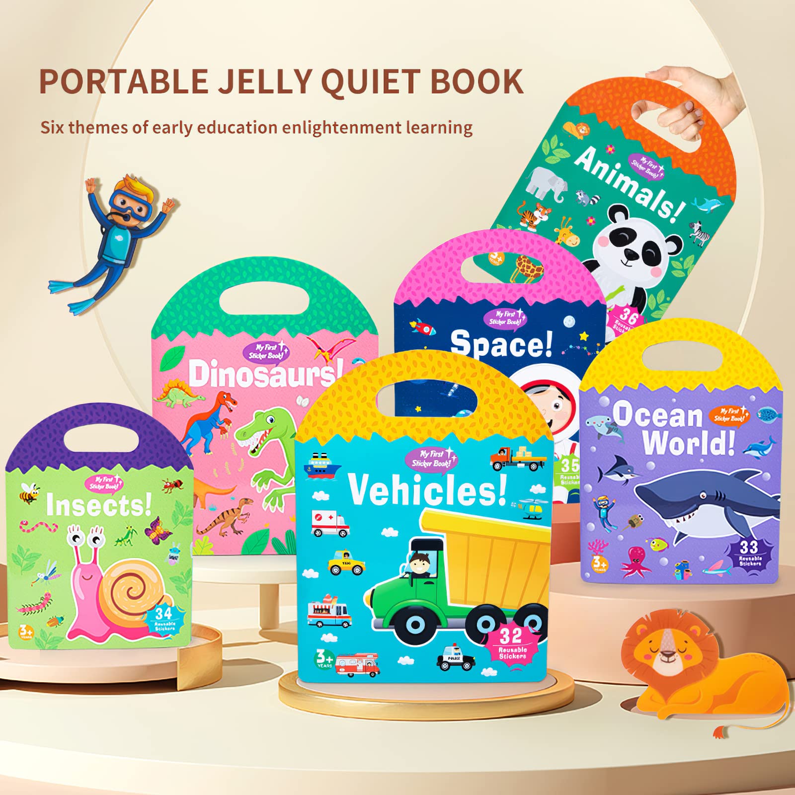 MIKNEKE jelly sticker book insects theme encourages exploration during quiet play