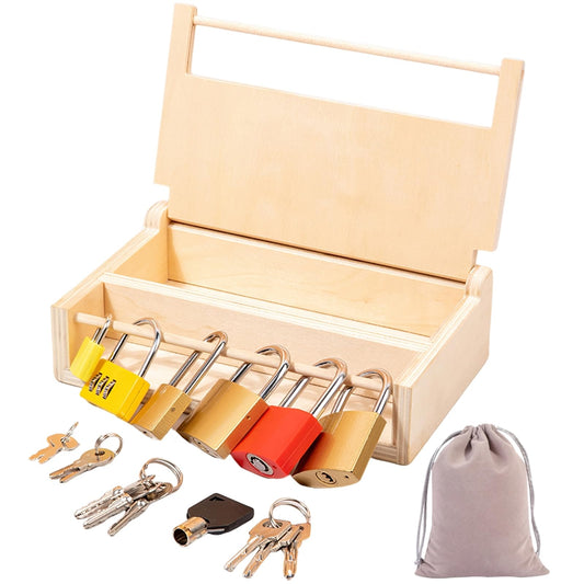 MIKNEKE lock and key set on wooden tray for hands-on learning