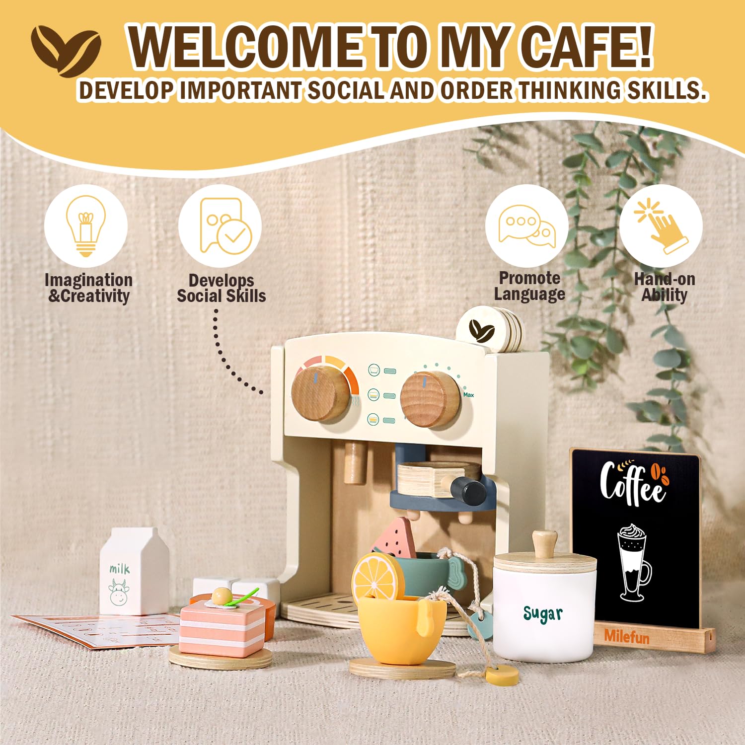 MILEFUN coffee cups and saucers for shared pretend kitchen moments